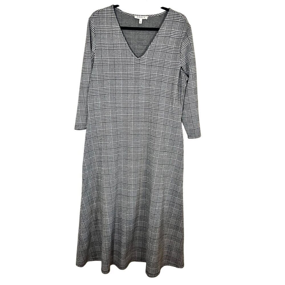 Retro Plaid Tweed Dress XL Black Preppy Academia Neutral Festive Holiday Classic